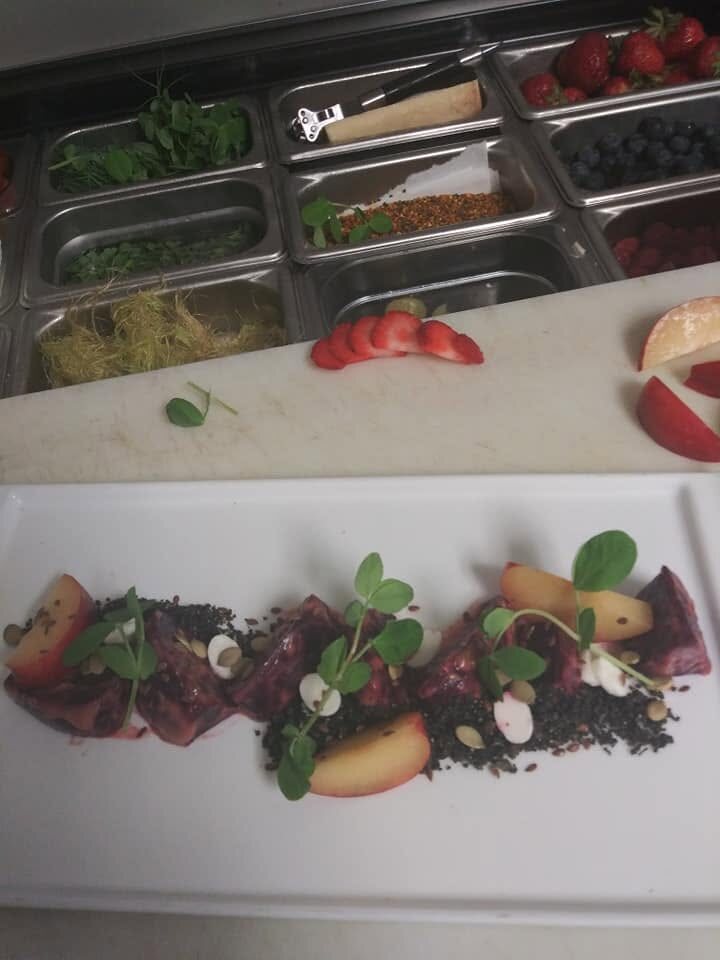 Beet and stone fruit plate